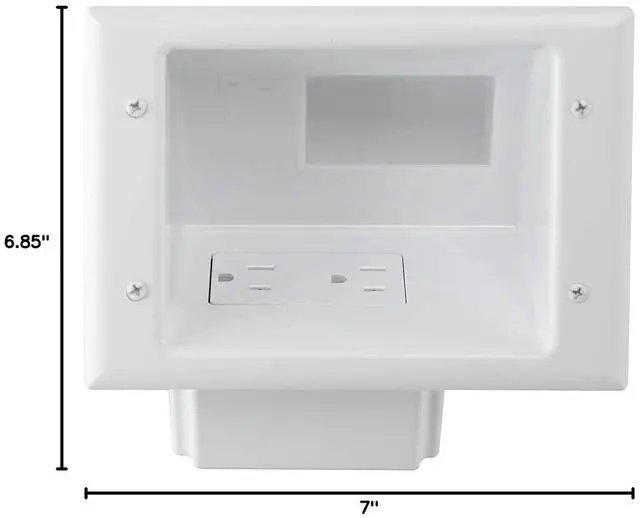 Alt view image 6 of 6 - DATA COMM 45-0071-WH Recessed Low Voltage Cable Plate with Built-In Duplex Receptacle Outlet, Easy To Install - Ideal for Home Theater, TV & Power Cable Management, Mid-Size, White