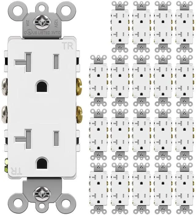Main image of BESTTEN 20 Amp Decorator Receptacle Outlet, Tamper-Resistant (TR) Electrical Outlet, Residential & Commercial Use, 20A/125V/2500W, UL Listed, 20 Pack, White