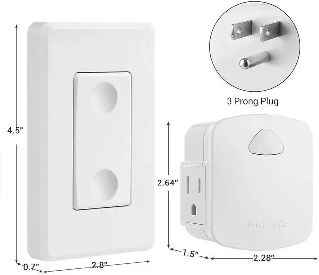 Alt view image 6 of 7 - DEWENWILS Wireless Remote Wall Switch and Outlet, No Wiring Remote Control Outlet Light Switch, Expandable, 15A/1875W, 100ft RF Range, Compact Side Plug, ETL Listed (1 Outlet and 2 Remotes)