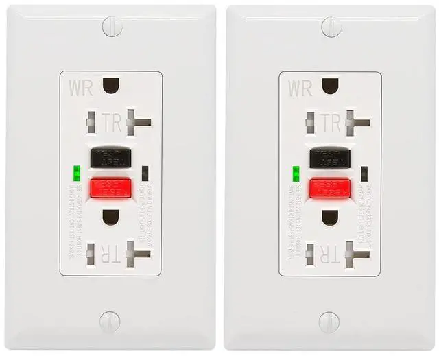 Main image of 2 Pack - POWAWINI GFCI Outlet 20 Amp, UL Listed, Self-Test GFI Receptacles, TamperResistant, Weather Resistant, LED Indicator, with Decor Wall Plates and Screws, Indoor or Outdoor Use (Red/Black)