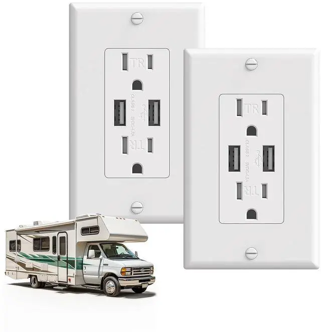 Main image of 2 Pack 15A RV USB Wall Outlets with 4.2A Dual Type-A USB Ports, Duplex Tamper Resistant Replacement Receptacles, USB Wall Charging Outlets, Wall Plates and Screws Included, ETL Listed