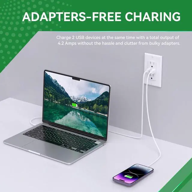 Alt view image 2 of 7 - 2 Pack 15A RV USB Wall Outlets with 4.2A Dual Type-A USB Ports, Duplex Tamper Resistant Replacement Receptacles, USB Wall Charging Outlets, Wall Plates and Screws Included, ETL Listed