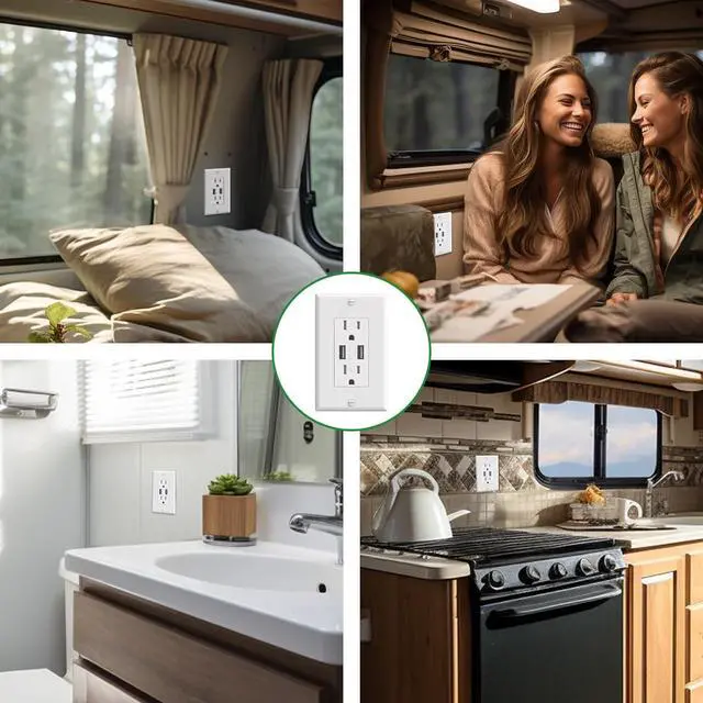 Alt view image 6 of 7 - 2 Pack 15A RV USB Wall Outlets with 4.2A Dual Type-A USB Ports, Duplex Tamper Resistant Replacement Receptacles, USB Wall Charging Outlets, Wall Plates and Screws Included, ETL Listed
