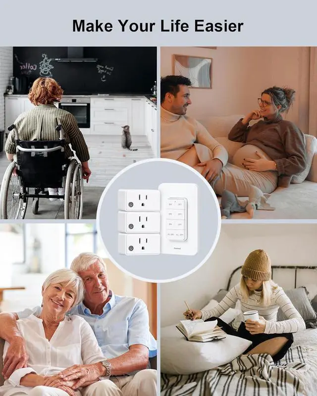 Alt view image 7 of 7 - Remote Control Outlet Wireless Wall Mounted Light Switch, Programmable and Expandable Remote Light Switch Kit, No Wiring Needed, 200 Ft RF Range, 15A/1875W, Compact Design, ETL Listed