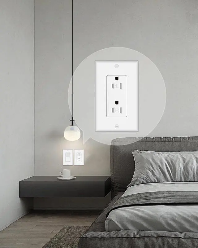 Alt view image 6 of 6 - ThunderWay 20-Pack of Tamper-Resistant Decorator Wall Receptacles, UL Listed, Residential Grade, Self-Grounding, 2-Pole, 15A 125V, 1875W, White