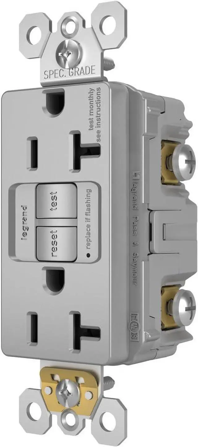 Alt view image 4 of 5 - Legrand Radiant 2097GRYCCD12 20 Amp GFCI Self Test Decorator Duplex Outlet, Gray with Screwless Wall Plate (1 Count)