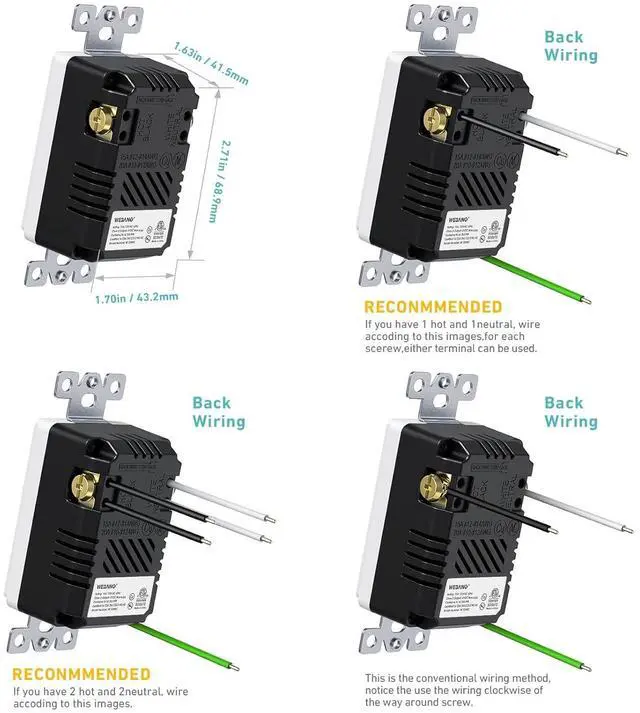 Alt view image 4 of 6 - WEBANG USB C Outlet, 25W 4.8 Amp 2-Ports USB Receptacle, 15A Tamper Resistant Wall Outlet with USB C Ports, Screwless Wall Plate Included, ETL Listed, Matte White, 10 Pack