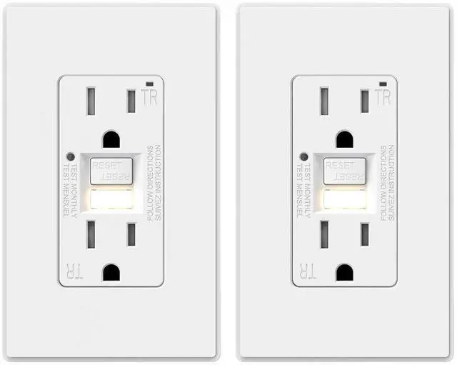 Main image of ELEGRP GFCI Outlet w/Nightlight, 15 Amp Self-Test GFI Electrical Outlet, Thinner Design, Tamper Resistant GFCI Receptacle, Ground Fault Receptacle w/Wall Plate, UL Listed, Matte White, 2 Pack