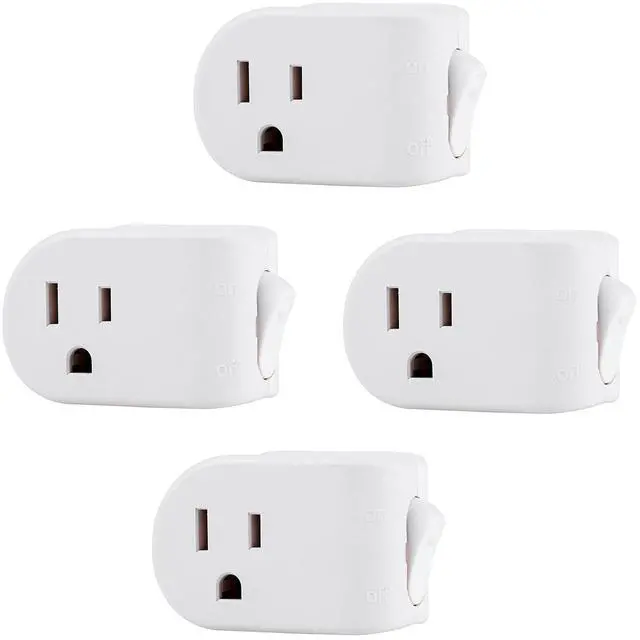 Main image of UltraPro Grounded Power Switch, 4 Pack, Outlet Extender, 3 Prong, Easy to Install, for Indoor Lights and Small Appliances, Energy Efficient Adapter, Space Saving Design, UL Listed, White, 46844