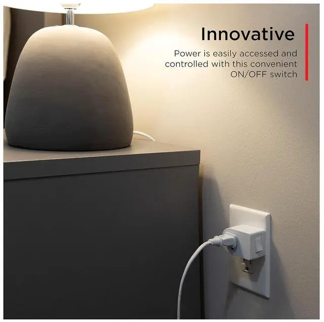 Alt view image 5 of 7 - UltraPro Grounded Power Switch, 4 Pack, Outlet Extender, 3 Prong, Easy to Install, for Indoor Lights and Small Appliances, Energy Efficient Adapter, Space Saving Design, UL Listed, White, 46844