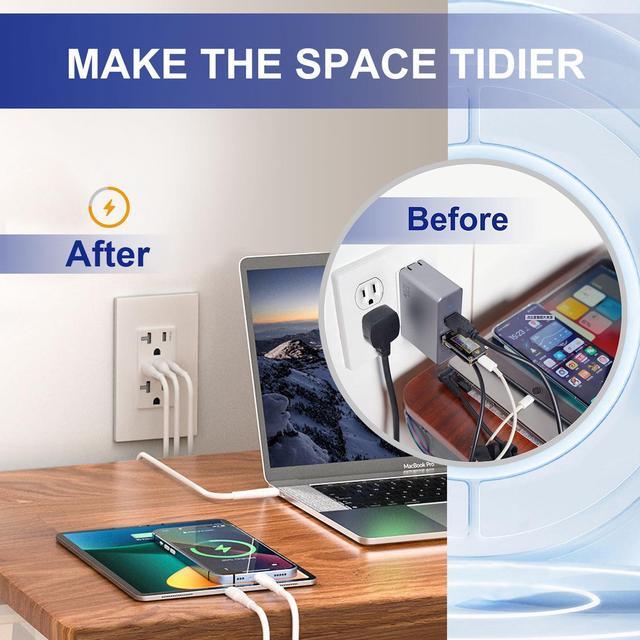Alt view image 6 of 7 - USB Wall Outlet, 65W GaN USB Outlet Receptacles with 3 USB Ports,20 Amp Tamper-Resistant Electrical Outlet with 1 Type A&2 Type C,Screwless Wall Plate Included,UL Listed