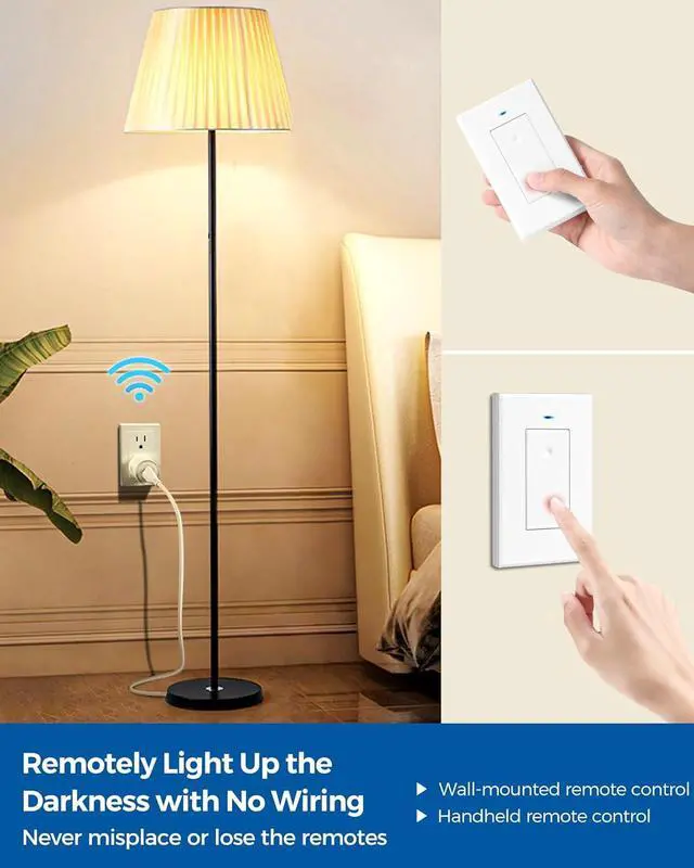 Alt view image 2 of 7 - Remote Control Outlet Wireless Light Switch, WILAWELS Wireless Remote Wall Switch and Outlet, Remote Light Switch Kit for Lamps, Lights, Expandable, 100ft RF Range, FCC Listed (2 Remotes + 1 Outlet)