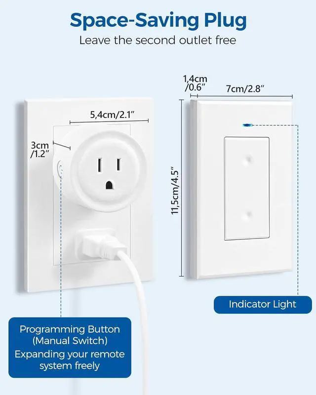 Alt view image 6 of 7 - Remote Control Outlet Wireless Light Switch, WILAWELS Wireless Remote Wall Switch and Outlet, Remote Light Switch Kit for Lamps, Lights, Expandable, 100ft RF Range, FCC Listed (2 Remotes + 1 Outlet)