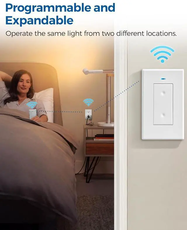 Alt view image 3 of 7 - Remote Control Outlet Wireless Light Switch, WILAWELS Wireless Remote Wall Switch and Outlet, Remote Light Switch Kit for Lamps, Lights, Expandable, 100ft RF Range, FCC Listed (2 Remotes + 1 Outlet)