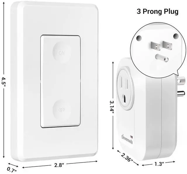 Alt view image 6 of 6 - DEWENWILS Wireless Remote Wall Switch and Outlet, No Wiring, On Off Power Plug, Expandable Remote Control Outlet Light Switch, 100Ft RF Range, FCC Listed