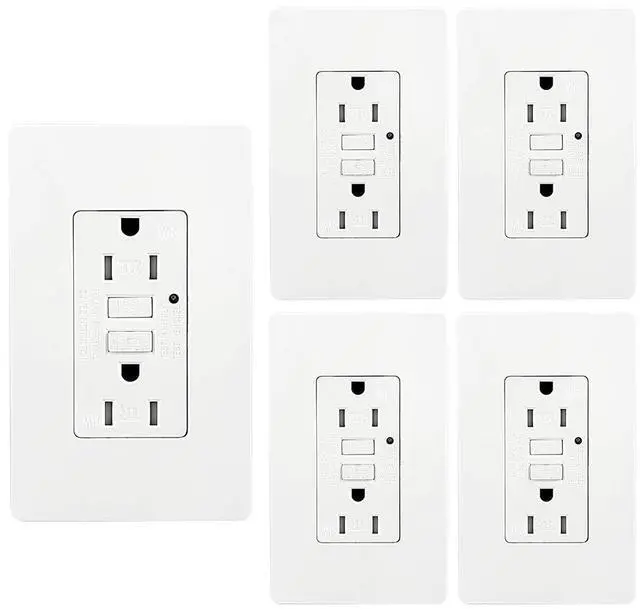 Main image of LEOD 15Amp TR&WR GFCI Outlet, 125 Volt Tamper Resistant & Weather Resistant Receptacle with Blue LED Indicator, 10 Pcs Wall Plate and Screws Included, White, ETL Listed (5 Pack)