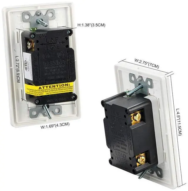 Alt view image 5 of 6 - LEOD 15Amp TR&WR GFCI Outlet, 125 Volt Tamper Resistant & Weather Resistant Receptacle with Blue LED Indicator, 20 Pcs Wall Plate and Screws Included, White, ETL Listed (10 Pack)