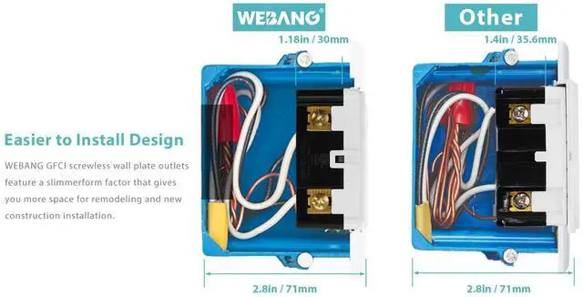 Alt view image 6 of 7 - WEBANG GFCI Outlets, Tamper-Resistant and Weather-Resistant, GFCI Receptacle with LED Indicator, Screwless Wall Plates with Thinner Design, 15 Amp/125 Volt, ETL Listed, Matte White, 10 Pack