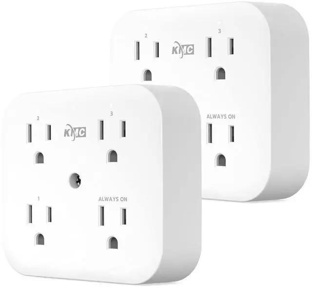Main image of KMC Smart Tap Mini 2-Pack, 4-Outlet Wall Mounted Plug Adapter, 3 Independently Controlled Wi-Fi Outlets, Compatible with Alexa & Google Assistant, No Hub Required