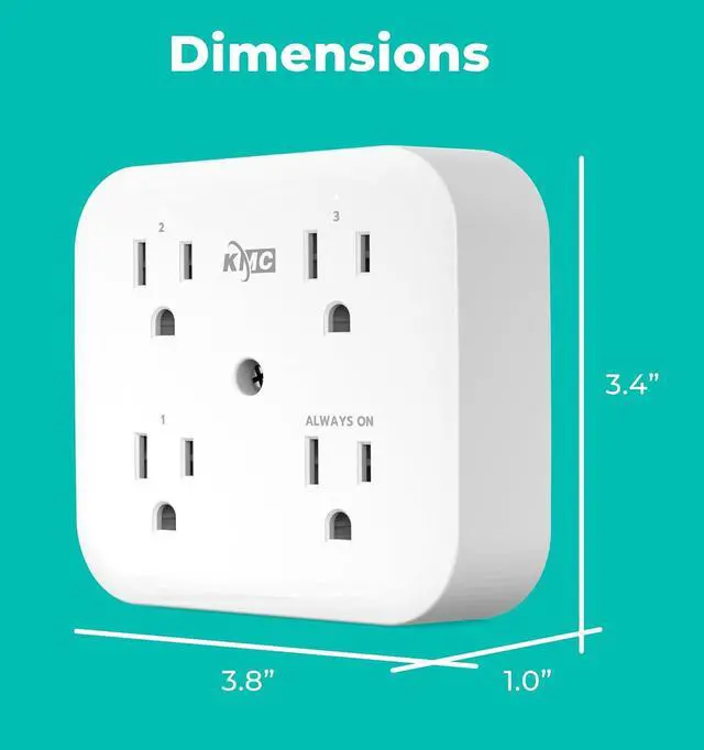 Alt view image 3 of 7 - KMC Smart Tap Mini 2-Pack, 4-Outlet Wall Mounted Plug Adapter, 3 Independently Controlled Wi-Fi Outlets, Compatible with Alexa & Google Assistant, No Hub Required