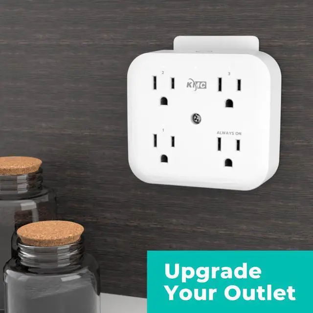 Alt view image 5 of 7 - KMC Smart Tap Mini 2-Pack, 4-Outlet Wall Mounted Plug Adapter, 3 Independently Controlled Wi-Fi Outlets, Compatible with Alexa & Google Assistant, No Hub Required