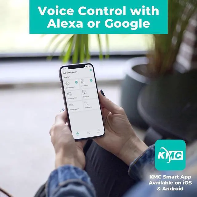 Alt view image 6 of 7 - KMC Smart Tap Mini 2-Pack, 4-Outlet Wall Mounted Plug Adapter, 3 Independently Controlled Wi-Fi Outlets, Compatible with Alexa & Google Assistant, No Hub Required