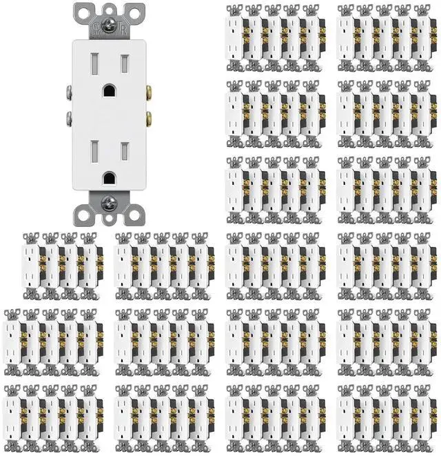 Main image of (100 Pack) CML 15 Amp Decor Wall Receptacle Outlet, Child-Safe Tamper Resistant (TR), 15A/125V, Standard Decorator Electrical Outlet, UL Listed, White
