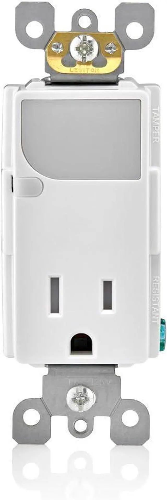 Alt view image 2 of 4 - Leviton 15-Amp 125V AC Combination Decora Tamper Resistant Receptacle with LED Guide Light, T6525-W, White