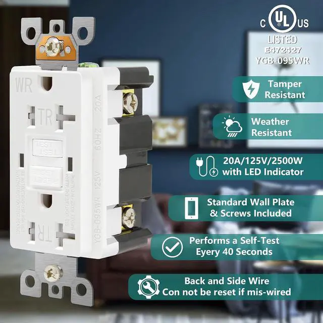 Alt view image 2 of 7 - ANKO GFCI Outlet 20 Amp 4 Pack, UL Listed, Self-Test with LED Indicator, Tamper-Resistant, Weather Resistant Receptacle Indoor or Outdoor Use with Decor Wall Plates and Screws