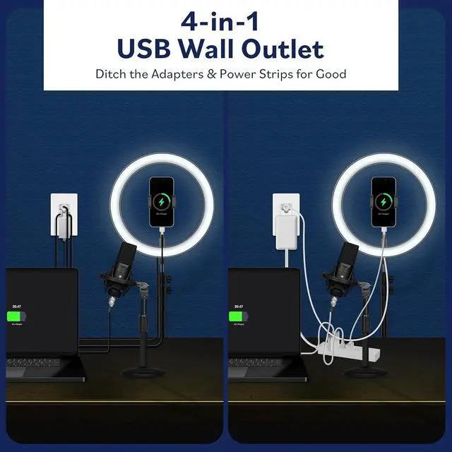 Alt view image 3 of 6 - LIDER USB-C Constant PD 65W Wall Outlet, Duplex Tamper-Resistant Receptacle with USB Type-C & Type-A, Power Delivery, GaN Technology, Interchangeable Face Cover, Wall Plate Included, White