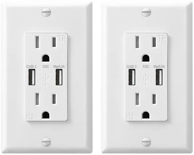Main image of DEWENWILS 2-Pack USB Outlet, 5.0A Dual High Speed USB Ports, 15Amp Tamper-Resistant Receptacles USB Wall Outlets, Wall Plate Included, ETL Listed