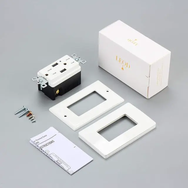 Alt view image 4 of 5 - (5 Pack) LEOD 4.2A 5V Smart High Speed 2 USB Port Charger Outlet & 2 Types Wall Plates(Standard and screwless Included), 15A Tamper-Resistant Receptacle, USB Charger Wall Outlet, White, UL Listed