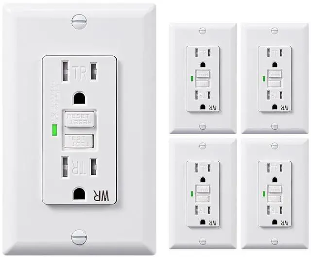 Main image of DEWENWILS 5 Pack 15 Amp GFCI Outlet, Self-Test GFI Receptacles with LED Indicator, Tamper Resistant & Weather Resistant, Wallplate and Screws Included, UL Listed, White