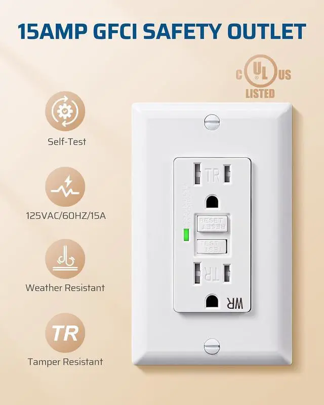 Alt view image 6 of 7 - DEWENWILS 2 Pack 15 Amp GFCI Outlet, Self-Test GFI Receptacles with LED Indicator, Tamper Resistant & Weather Resistant, Wallplate and Screws Included, UL Listed, White