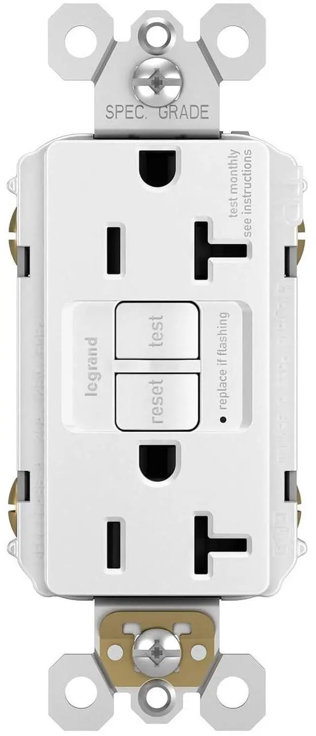 Main image of Legrand radiant 2097TRWCCD12 20 Amp GFCI Self Test Tamper Resistant Decorator Duplex Outlet, White (1 Count)