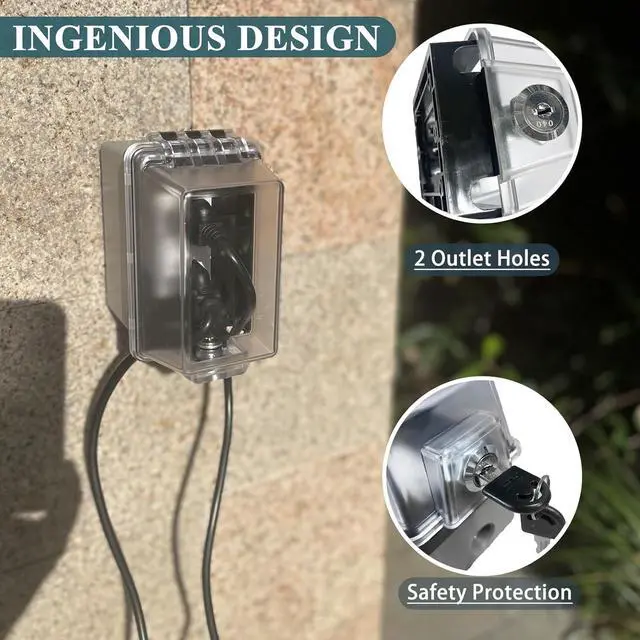 Alt view image 6 of 6 - 1-Gang Weatherproof Standard Electrical Outlet Cover with Lock, Baby Proof Outlet Lock Box, Fits Most 2.6 "H x 2.56 "W or Smaller Plugs,Clear Outlet Cover Box Fit for Outdoor in-Use (2pack)