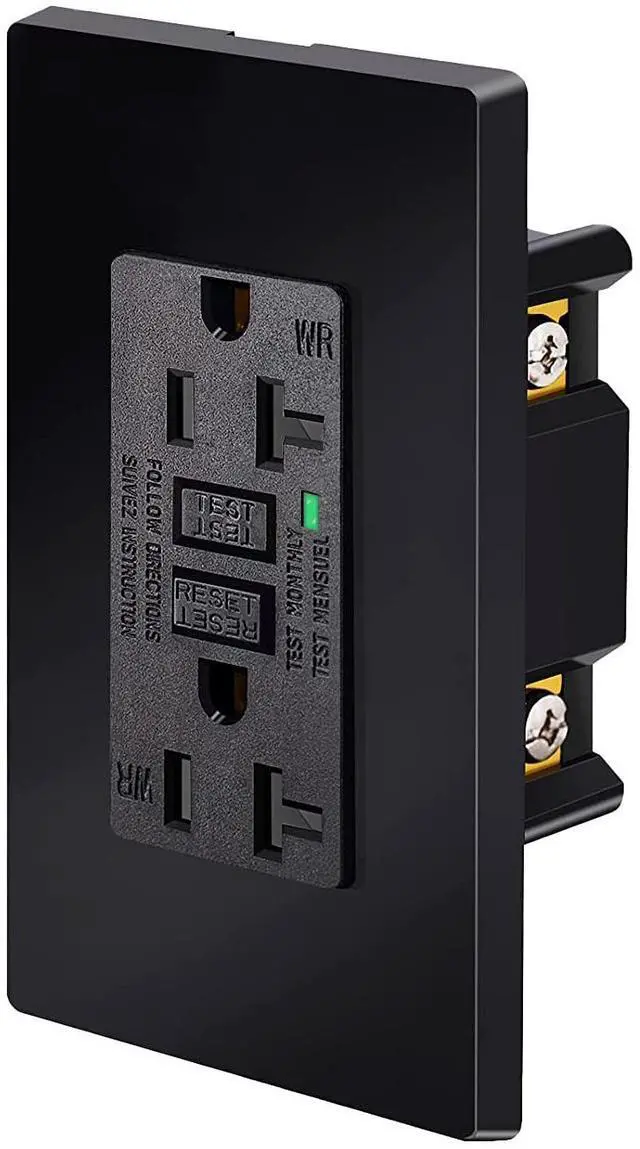 Main image of GFCI Outlet 20 Amp,NineLeaf 1PK 20a GFCI Receptacle Black,20Amp GFCI Outlet Receptacles,Weather Resistant(WR) with LED Indicator, Decorative Wall Plates and Screws Included, ETL Certified