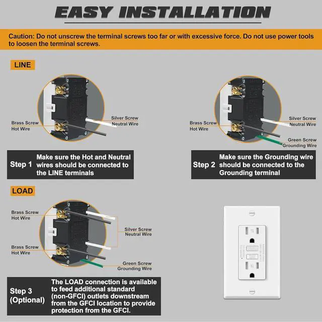 Alt view image 5 of 7 - ELECTECK 10 Pack GFCI Outlets 15 Amp, Tamper Resistant (TR), Ultra Slim GFI Receptacles with LED Indicator, Ground Fault Circuit Interrupter, Decor Wallplate Included, ETL Listed, White