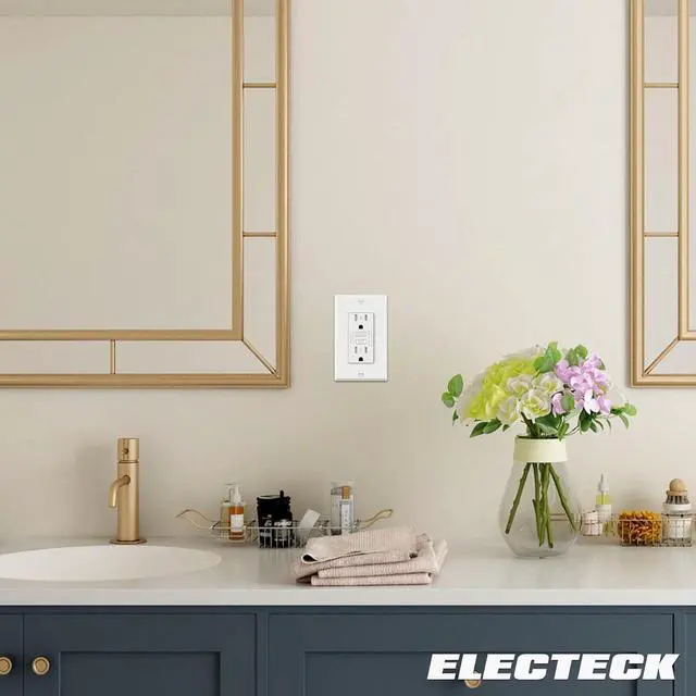 Alt view image 7 of 7 - ELECTECK 10 Pack GFCI Outlets 15 Amp, Tamper Resistant (TR), Ultra Slim GFI Receptacles with LED Indicator, Ground Fault Circuit Interrupter, Decor Wallplate Included, ETL Listed, White