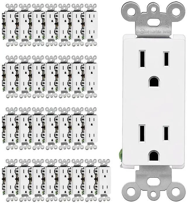 Main image of CML 15 Amp Decorator Wall Receptacle, 30 Pack Standard Electrical Outlet, Non-Tamper Resistant, 15A/125V, 2 Pole 3 Wire, Residential and Commercial Use, UL Listed, White