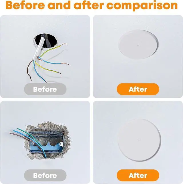 Alt view image 4 of 7 - WunoShop 4 Pcs Ceiling Cover Plate, Metal Blank Cleanout Cover Plate with Center Hole,5 inch Round Outlet Covers Plate For Electrical Box, Smoke Detector Cover Plate for Wall Light Hole -White