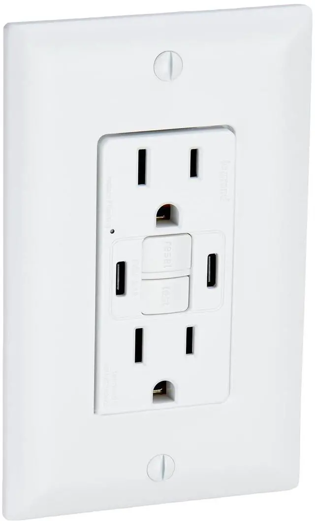 Alt view image 3 of 7 - Legrand Radiant 1597TRUSBCCW 15 Amp GFCI Self Test Tamper Resistant Decorator Duplex Outlet with USB Type C, White (1 Count)
