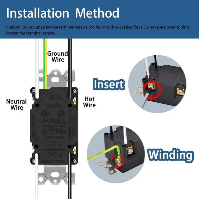 Alt view image 4 of 7 - GFCI Outlet 20 Amp,NineLeaf 1PK 20a GFCI Receptacle Black,20Amp GFCI Outlet Receptacles,Weather Resistant(WR) with LED Indicator, Decorative Wall Plates and Screws Included, ETL Certified