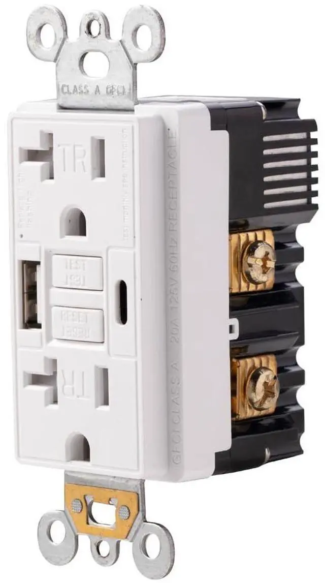 Alt view image 3 of 5 - Combination 20A Self-Test GFCI Outlet and Type A & Type-C USB in-Wall Charger Outlet with 5V/4.8A, High Speed Charging for Smartphones and Tablets, ETL Listed, Wallplate Included, 1 Pack, White