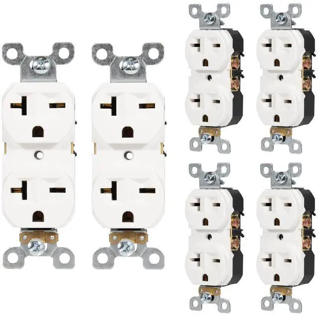 Main image of Nema 6-20 Duplex Receptacle, 20 Amp 240 Volt Outlet, Industrial Grade, 2-Pole, 3-Wire, 6-15R Outlet 6-20R Receptacle, White, 6 Pack