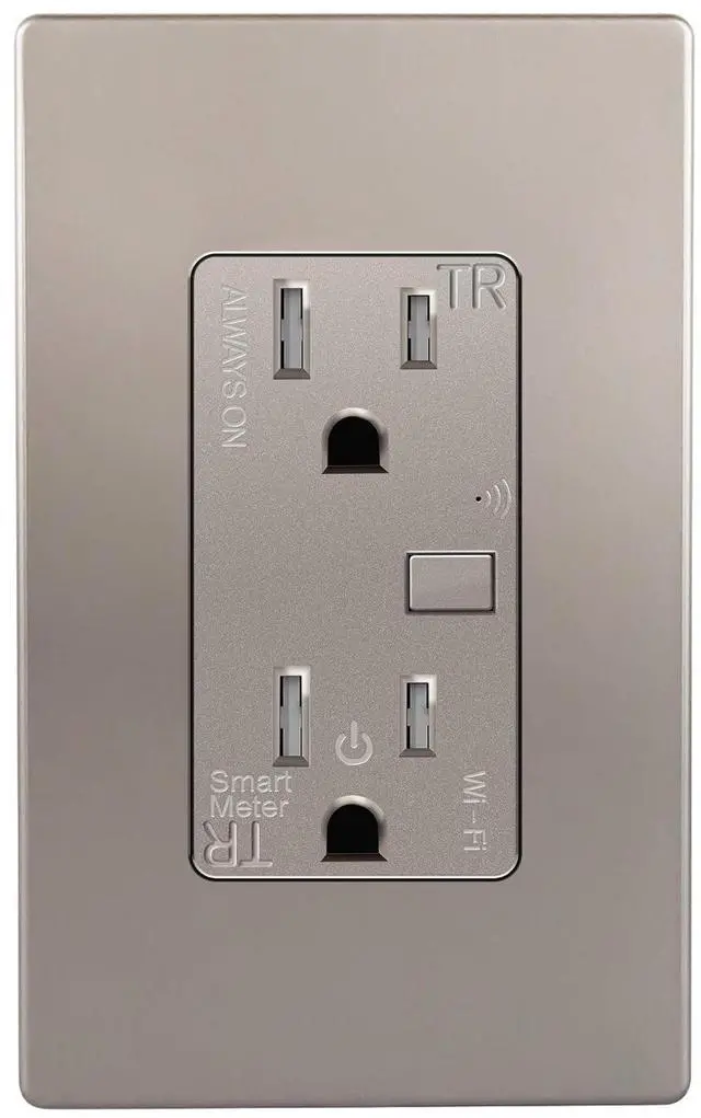 Main image of TOPGREENER Smart Wi-Fi Outlet with Energy Monitoring, Tamper-Resistant, Control Lighting and Appliances from Anywhere, in-Wall, No Hub Required, Compatible with Alexa and Google Assistant, Nickel