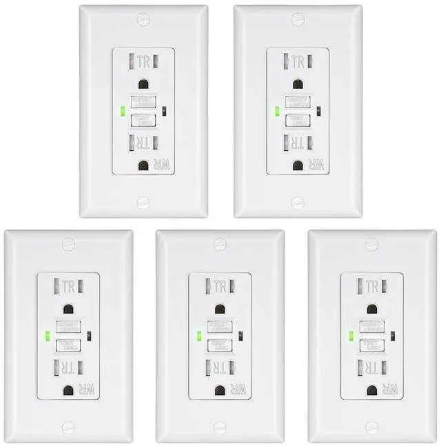 Main image of DEWENWILS 5-Pack GFCI Outlet 15Amp, Outdoor Weather-Resistant(WR), Tamper-Resistant(TR), UL Listed, Gfi Self-Test, LED Indicator, Wallplate Included with Thinner Design, White