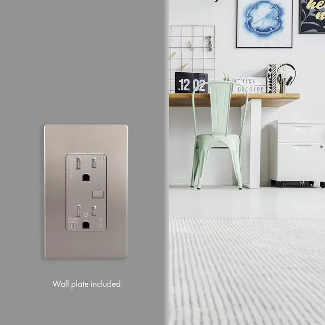 Alt view image 6 of 6 - TOPGREENER Smart Wi-Fi Outlet with Energy Monitoring, Tamper-Resistant, Control Lighting and Appliances from Anywhere, in-Wall, No Hub Required, Compatible with Alexa and Google Assistant, Nickel