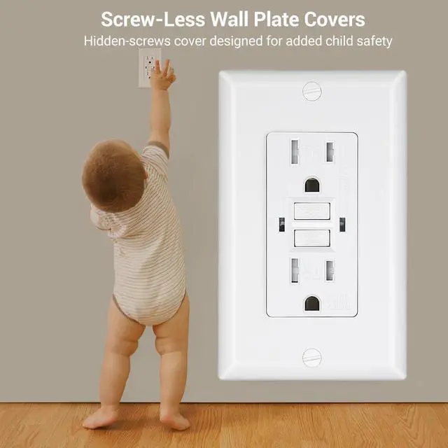 Alt view image 5 of 7 - DEWENWILS 2-Pack GFCI Outlet 15Amp, Outdoor Weather-Resistant(WR), Tamper-Resistant(TR), UL Listed, Gfi Self-Test, LED Indicator, Wallplate Included with Thinner Design, White