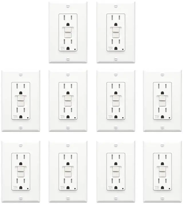 Main image of ThunderWay GFCI Outlet 15 Amp, Tamper-Resistant Receptacle, Self-Test with LED Indicator, Indoor/Outdoor Use, ETL Listed, Includes Decor Wall Plates and Screws, White, 10 Pack